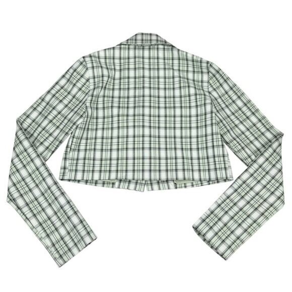 PRINCESS POLLY Sierra One Button Cropped Blazer Sz 0 Green Plaid Check - Picture 6 of 6